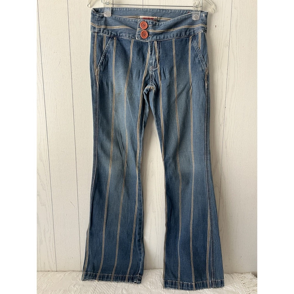 Vintage Y2K Z Cavaricci Low Rise Blue Striped Flare Jeans Women's 9 Flare Boot